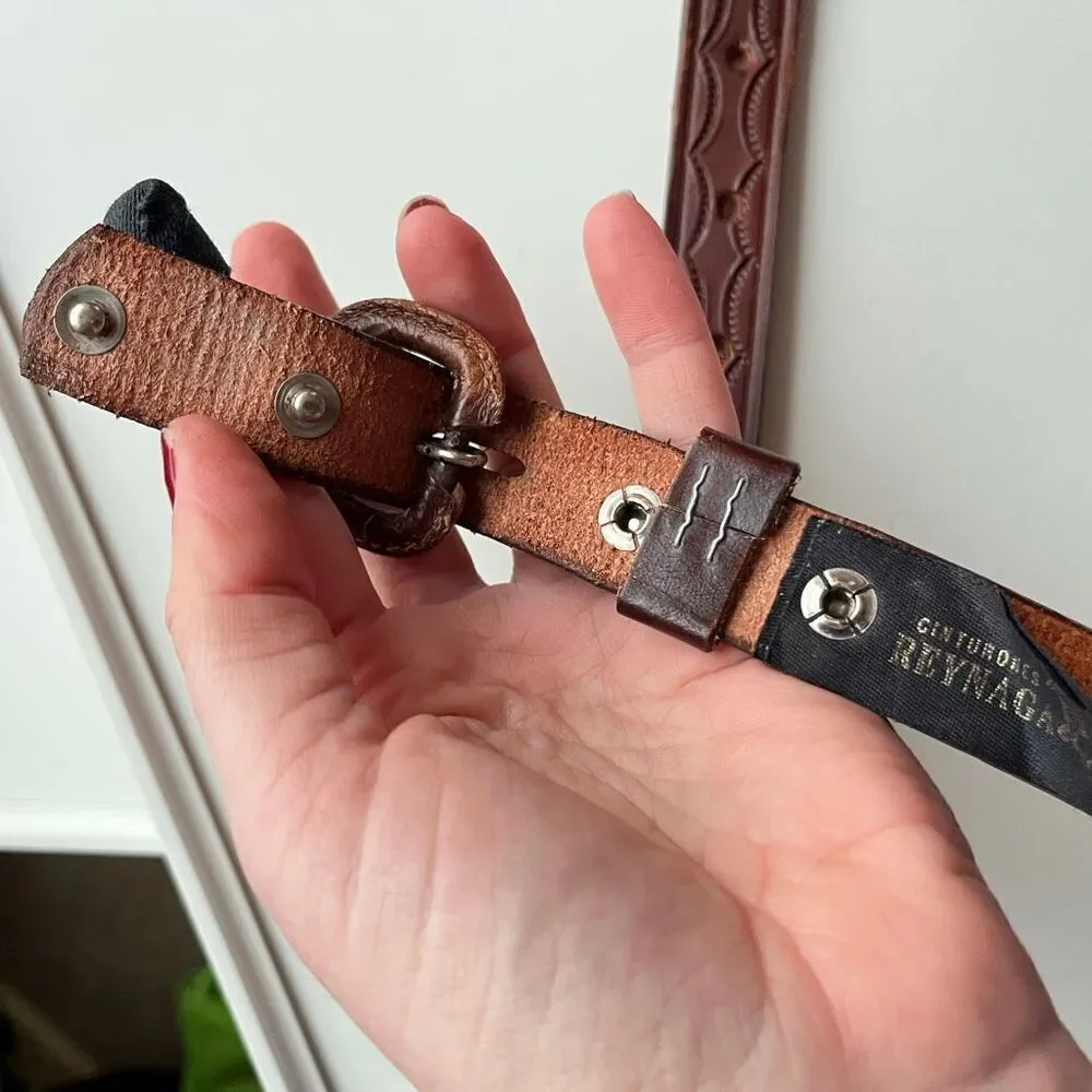 VTG Cinturones Reynaga Mexico Hand Tooled Leather Belt 44